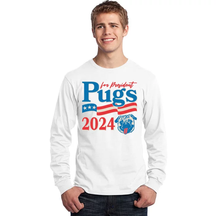 Funny Vintage Retro Pugs For President 2024 Tall Long Sleeve T-Shirt