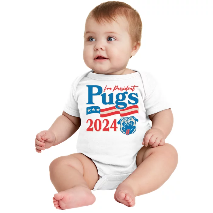 Funny Vintage Retro Pugs For President 2024 Baby Bodysuit