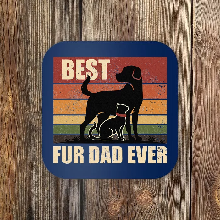 Funny Vintage Retro Best Fur Dad Ever For Dog And Cat Owner Gift Coaster