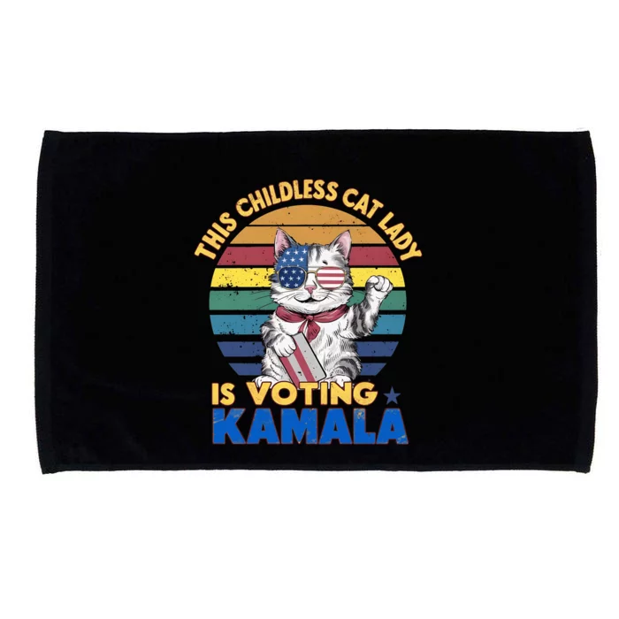 Funny Vintage Retro This Childless Cat Lady Is Voting Kamala Microfiber Hand Towel