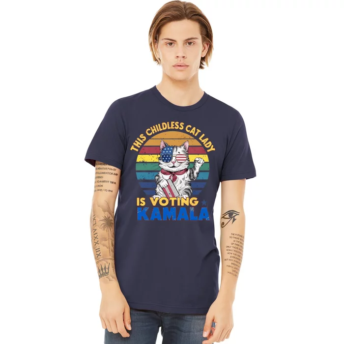 Funny Vintage Retro This Childless Cat Lady Is Voting Kamala Premium T-Shirt