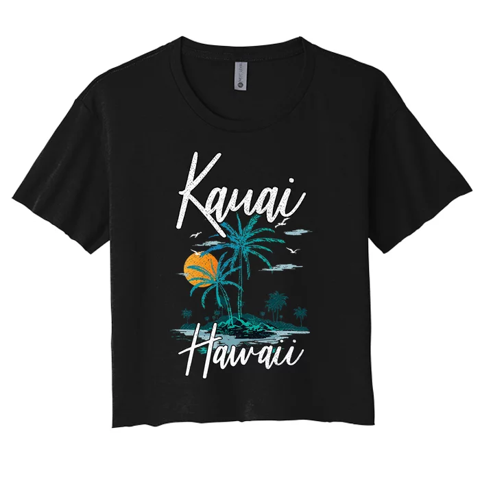 Family Vacation Retro Sunset Hawaii Kauai Women's Crop Top Tee