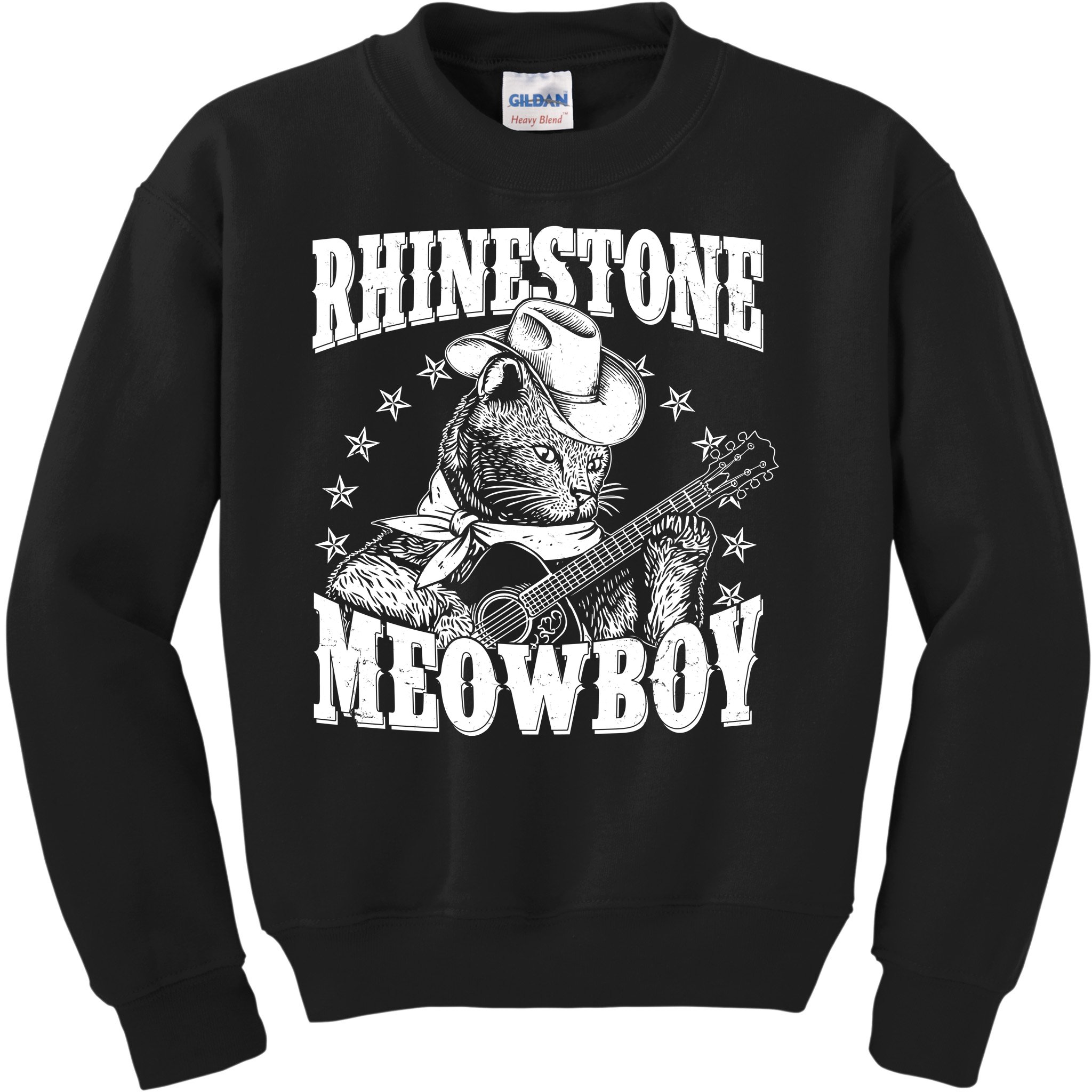 Funny Vintage Rhinestone Meowboy Cowboy Cat Kids Sweatshirt