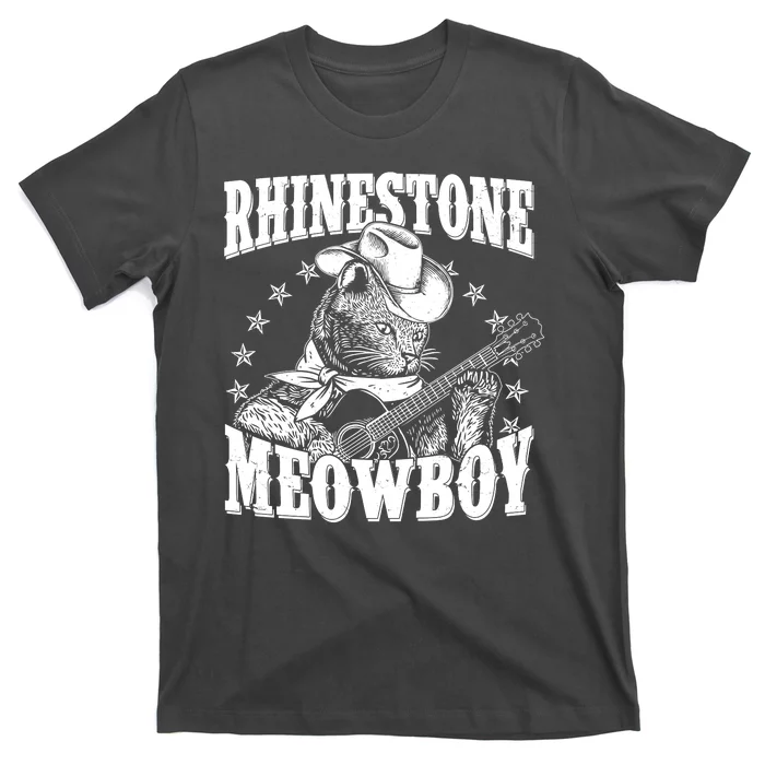 Funny Vintage Rhinestone Meowboy Cowboy Cat T-Shirt