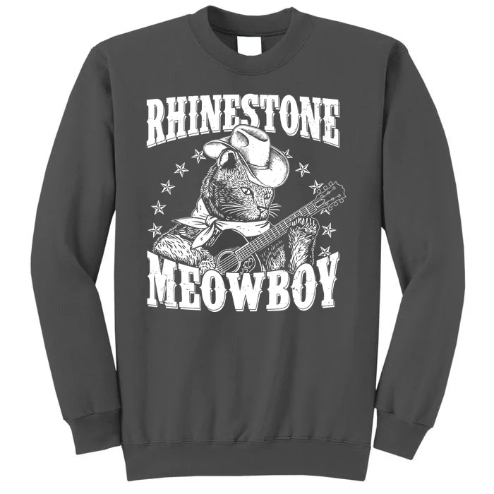 Funny Vintage Rhinestone Meowboy Cowboy Cat Tall Sweatshirt