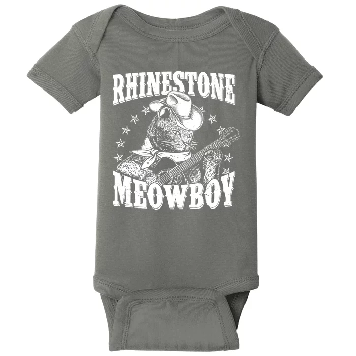 Funny Vintage Rhinestone Meowboy Cowboy Cat Baby Bodysuit