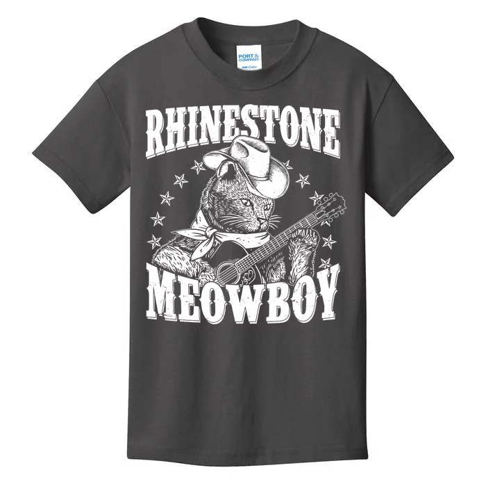 Funny Vintage Rhinestone Meowboy Cowboy Cat Kids T-Shirt