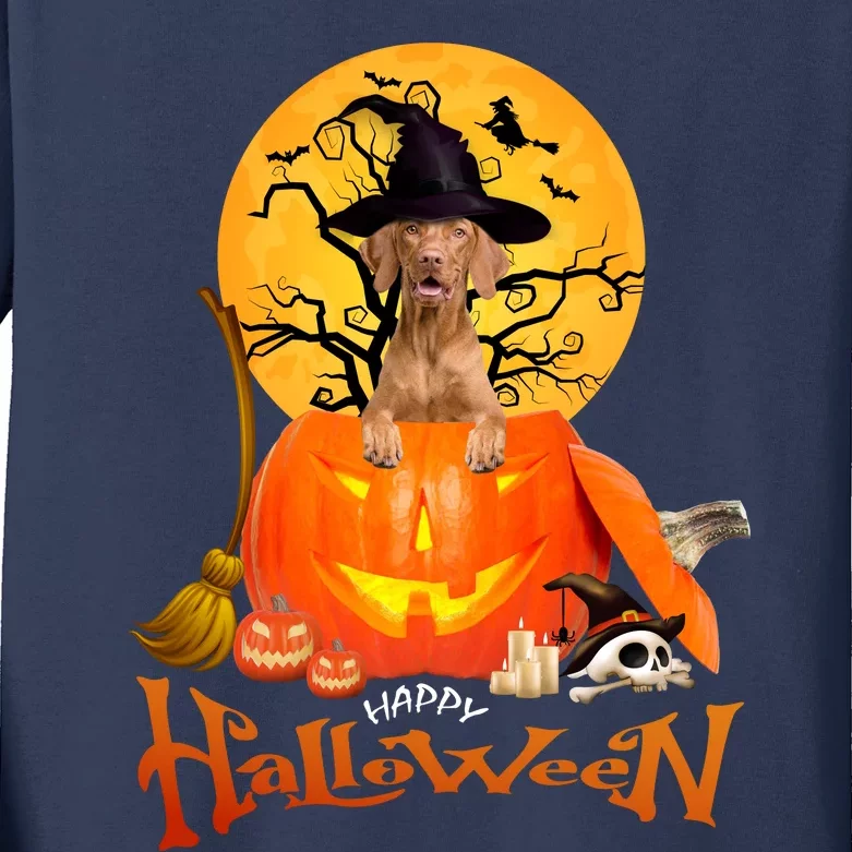 Funny Vizsla Spooky Halloween Kids Long Sleeve Shirt