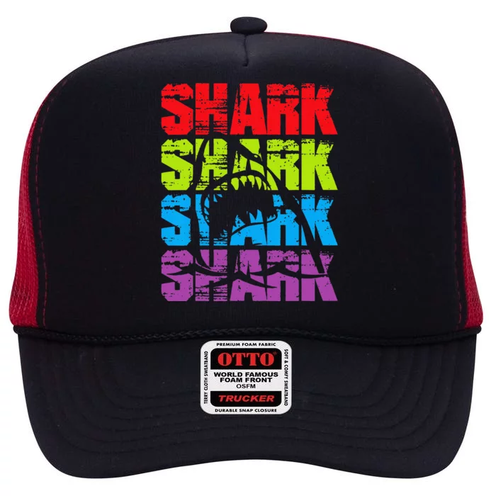 Funny Vintage Shark Design For Basking Goblin Shark Lovers High Crown Mesh Trucker Hat