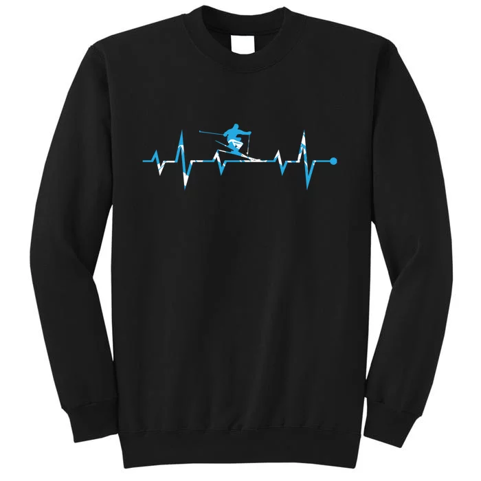 Funny Vintage Ski Heartbeat Skiing Skier Adventure Gifts Tall Sweatshirt