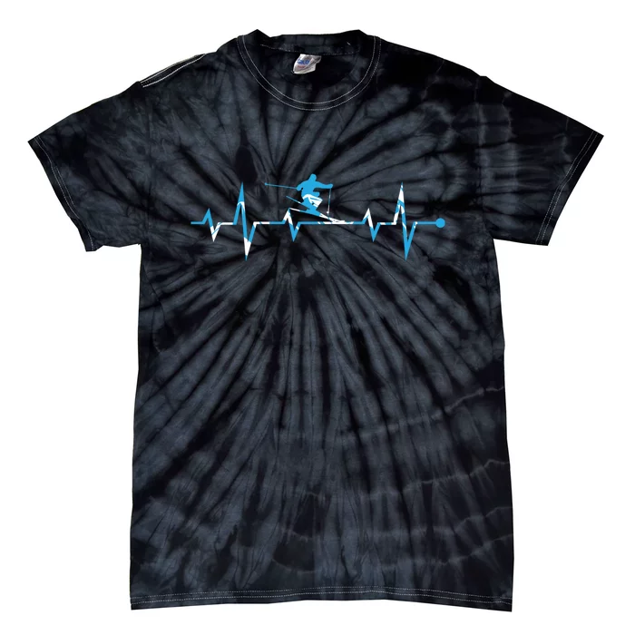 Funny Vintage Ski Heartbeat Skiing Skier Adventure Gifts Tie-Dye T-Shirt