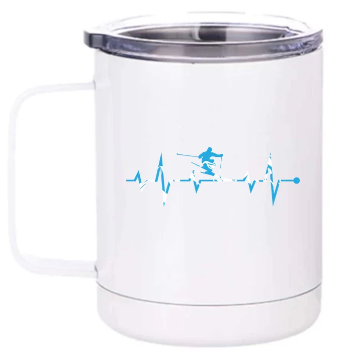 Funny Vintage Ski Heartbeat Skiing Skier Adventure Gifts Front & Back 12oz Stainless Steel Tumbler Cup