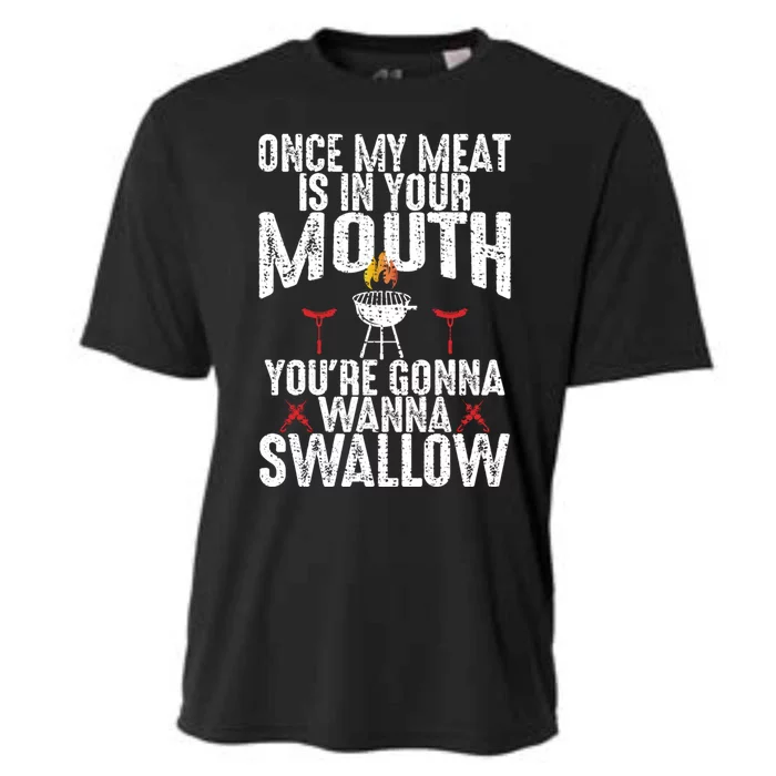 Funny Vintage Smoke Brisket Meat In Your Mouth And Swallow Gift Cooling Performance Crew T-Shirt