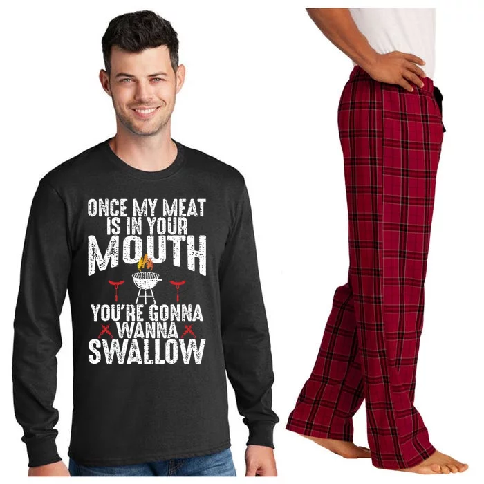 Funny Vintage Smoke Brisket Meat In Your Mouth And Swallow Gift Long Sleeve Pajama Set