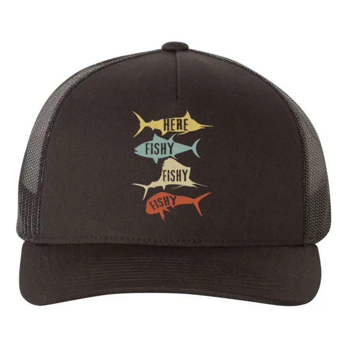 Funny Vintage Saltwater Fishing Here FishyFishy Yupoong Adult 5-Panel Trucker Hat