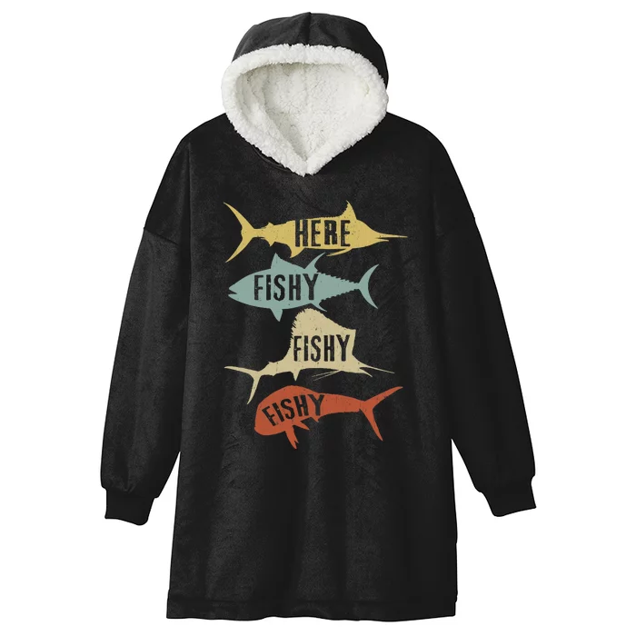 Funny Vintage Saltwater Fishing Here FishyFishy Hooded Wearable Blanket