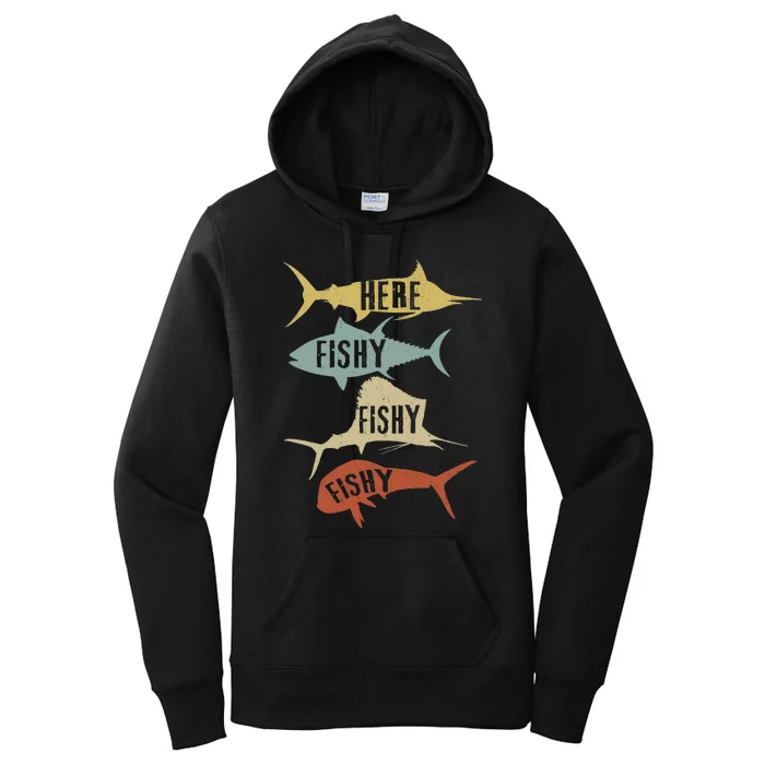 Funny Vintage Saltwater Fishing Here FishyFishy Women's Pullover Hoodie