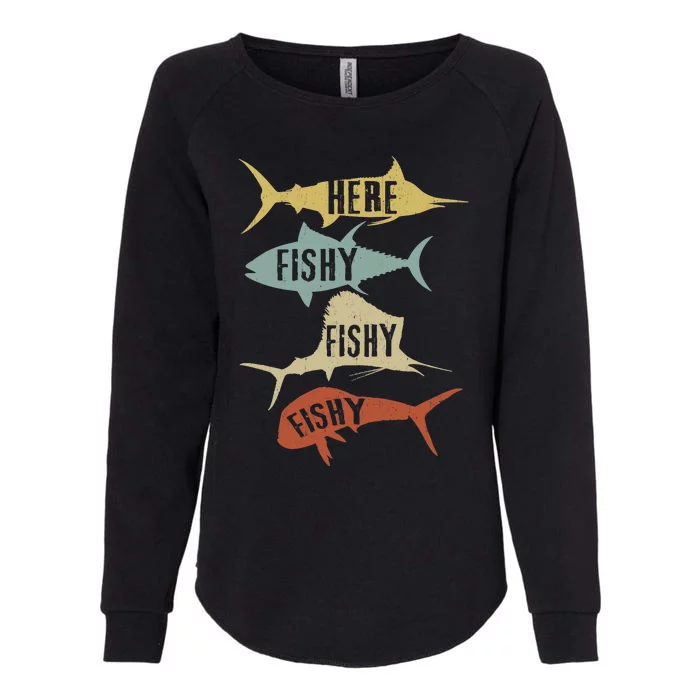 Funny Vintage Saltwater Fishing Here FishyFishy Womens California Wash Sweatshirt