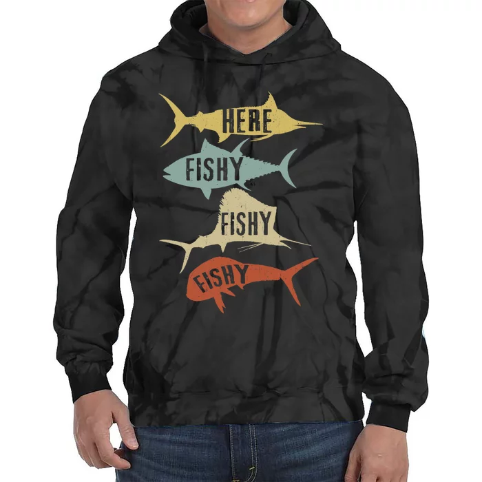 Funny Vintage Saltwater Fishing Here FishyFishy Tie Dye Hoodie