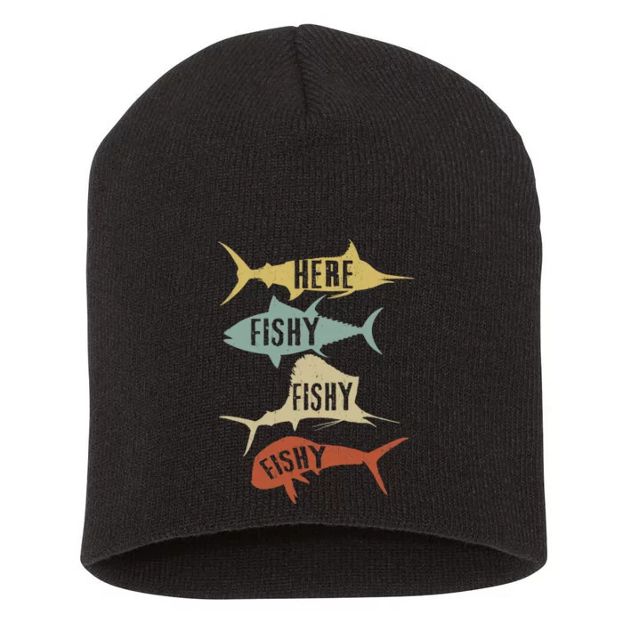 Funny Vintage Saltwater Fishing Here FishyFishy Short Acrylic Beanie