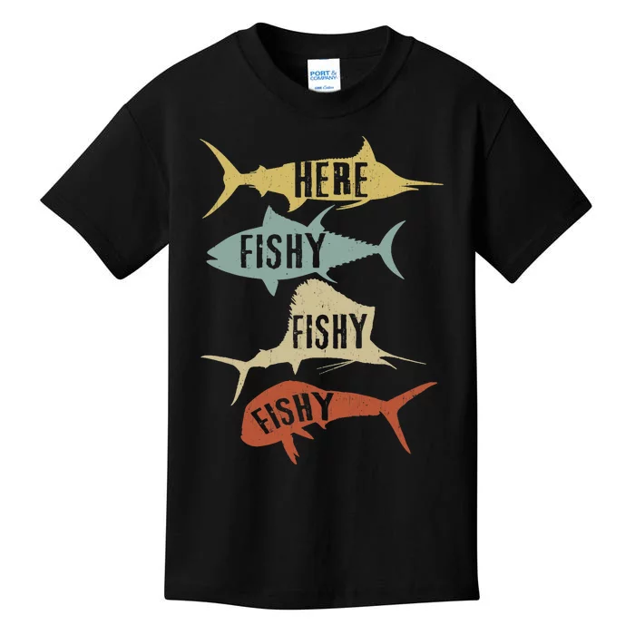 Funny Vintage Saltwater Fishing Here FishyFishy Kids T-Shirt