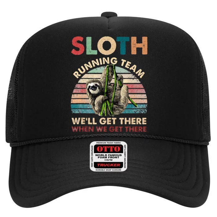 Funny Vintage Sloth Running Team Marathon Runners Jogging High Crown Mesh Trucker Hat