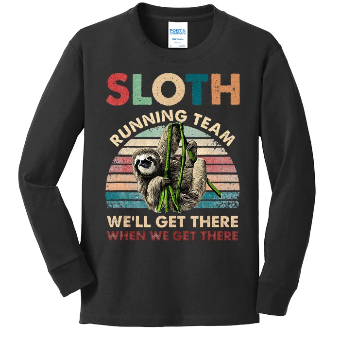 Funny Vintage Sloth Running Team Marathon Runners Jogging Kids Long Sleeve Shirt