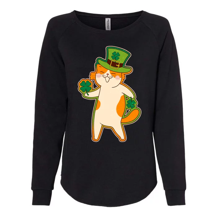 Funny Vintage St Patricks Day Leprechaun Shamrock Clover Cat Womens California Wash Sweatshirt