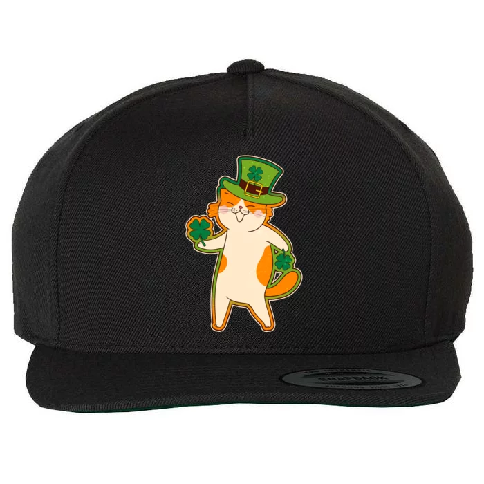 Funny Vintage St Patricks Day Leprechaun Shamrock Clover Cat Wool Snapback Cap