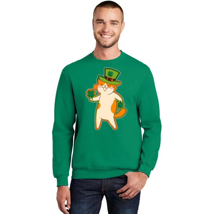 Funny Vintage St Patricks Day Leprechaun Shamrock Clover Cat Sweatshirt