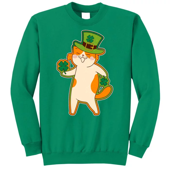 Funny Vintage St Patricks Day Leprechaun Shamrock Clover Cat Sweatshirt