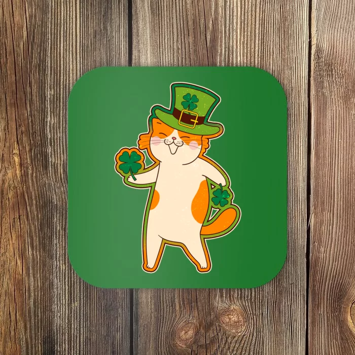 Funny Vintage St Patricks Day Leprechaun Shamrock Clover Cat Coaster