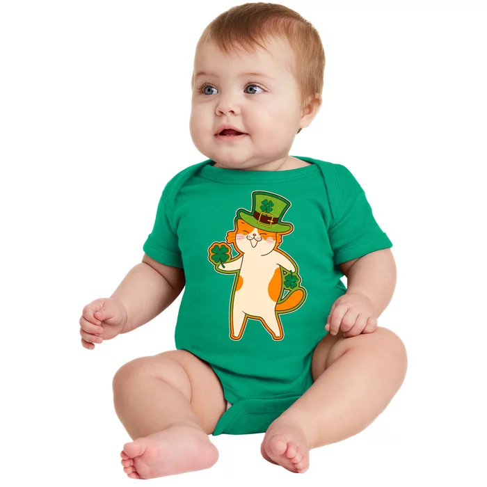 Funny Vintage St Patricks Day Leprechaun Shamrock Clover Cat Baby Bodysuit