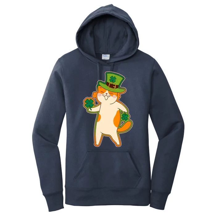 Funny Vintage St Patricks Day Leprechaun Shamrock Clover Cat Women's Pullover Hoodie