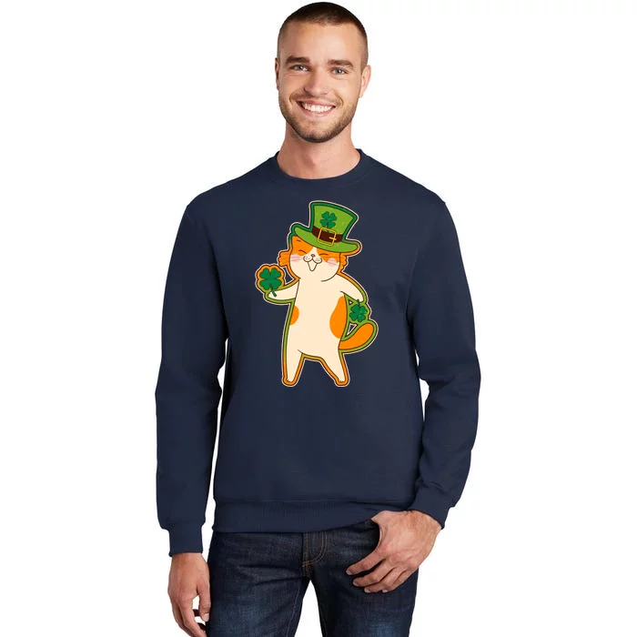 Funny Vintage St Patricks Day Leprechaun Shamrock Clover Cat Tall Sweatshirt