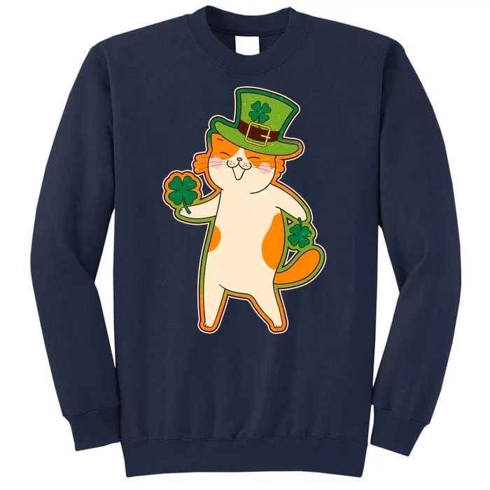 Funny Vintage St Patricks Day Leprechaun Shamrock Clover Cat Tall Sweatshirt