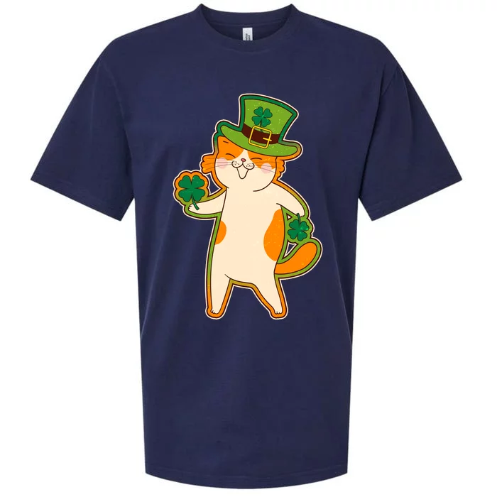 Funny Vintage St Patricks Day Leprechaun Shamrock Clover Cat Sueded Cloud Jersey T-Shirt