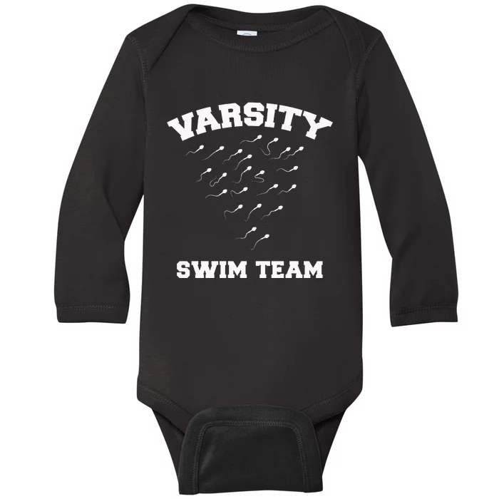 funny Varsity Swim Team Swimming Sperm Baby Long Sleeve Bodysuit