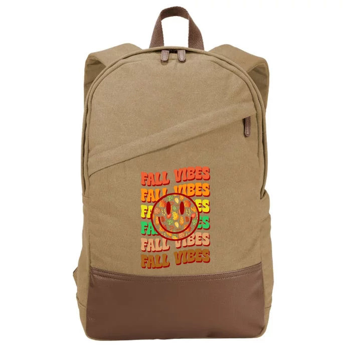 Falls Vibes Smile Face Retro Colorful Cotton Canvas Backpack