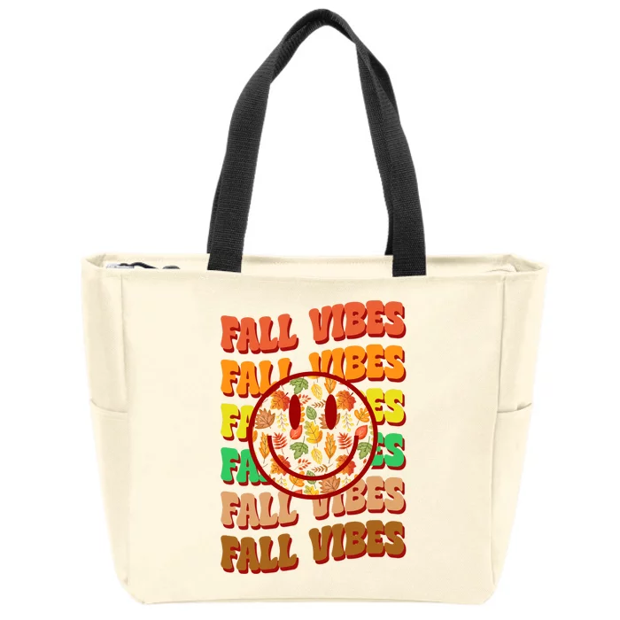 Falls Vibes Smile Face Retro Colorful Zip Tote Bag