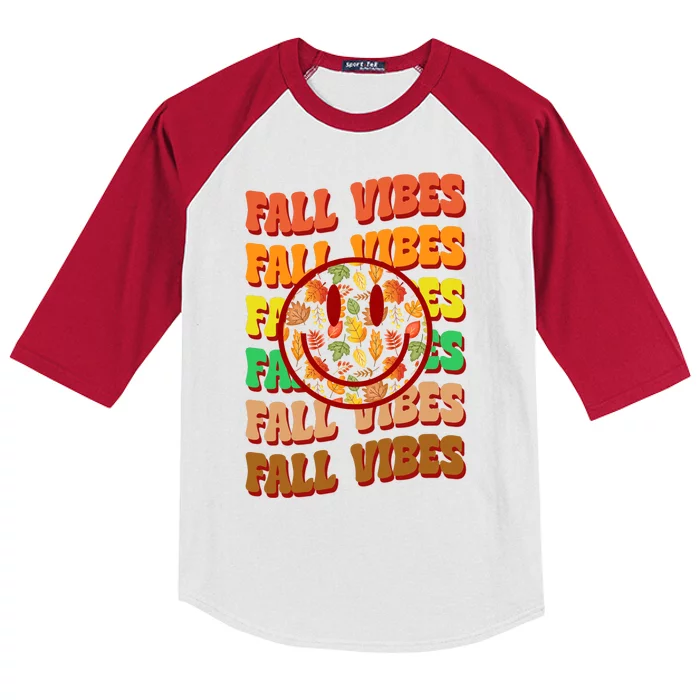 Falls Vibes Smile Face Retro Colorful Kids Colorblock Raglan Jersey