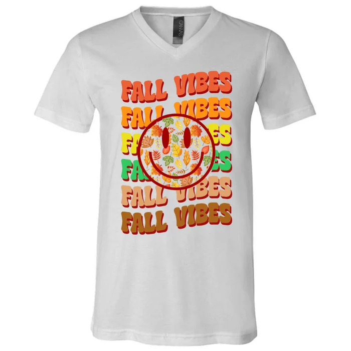 Falls Vibes Smile Face Retro Colorful V-Neck T-Shirt