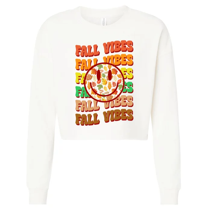 Falls Vibes Smile Face Retro Colorful Cropped Pullover Crew