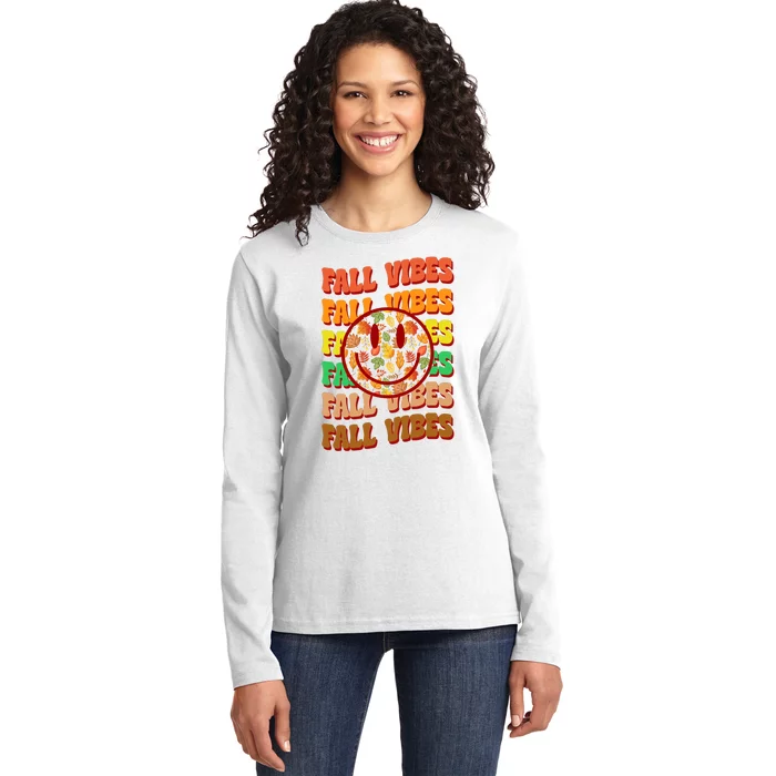 Falls Vibes Smile Face Retro Colorful Ladies Long Sleeve Shirt