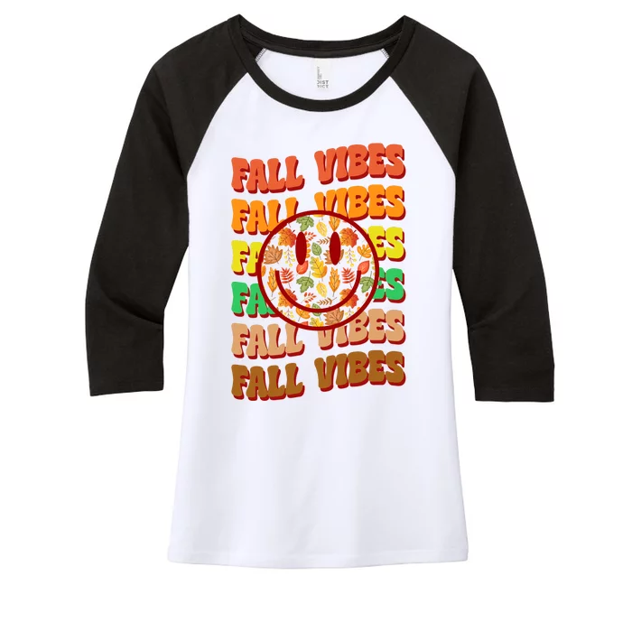 Falls Vibes Smile Face Retro Colorful Women's Tri-Blend 3/4-Sleeve Raglan Shirt