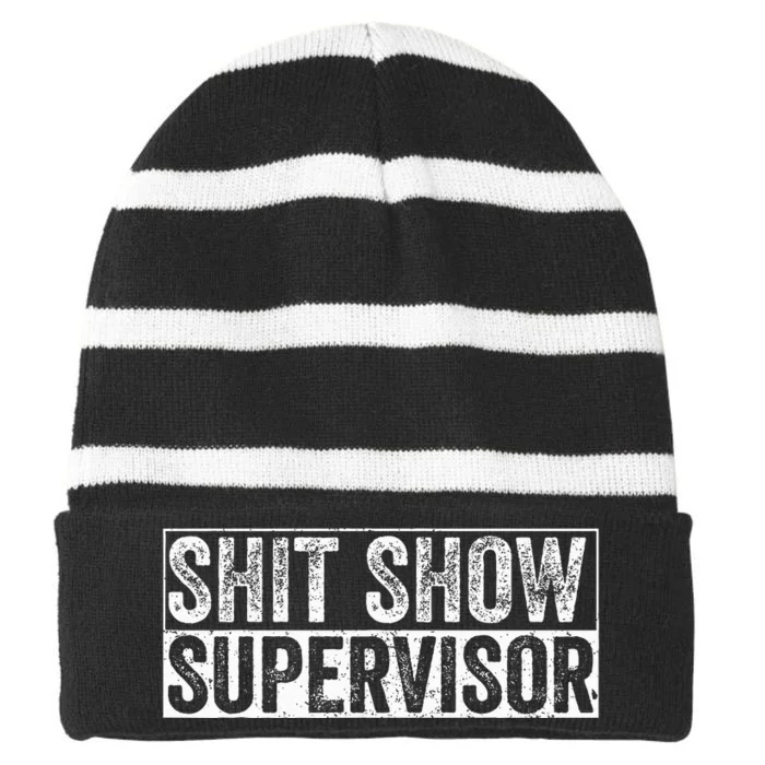 Funny Vintage Supervisor Gift Striped Beanie with Solid Band