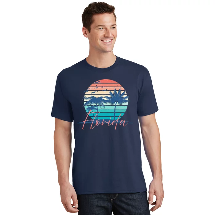 Florida Vintage Summer Vibes Beach Sunset Retro Palm Tree T-Shirt