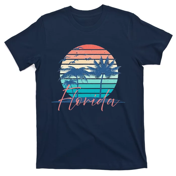 Florida Vintage Summer Vibes Beach Sunset Retro Palm Tree T-Shirt