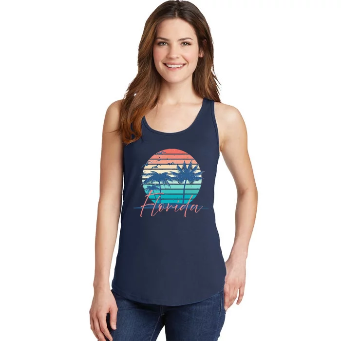 Florida Vintage Summer Vibes Beach Sunset Retro Palm Tree Ladies Essential Tank