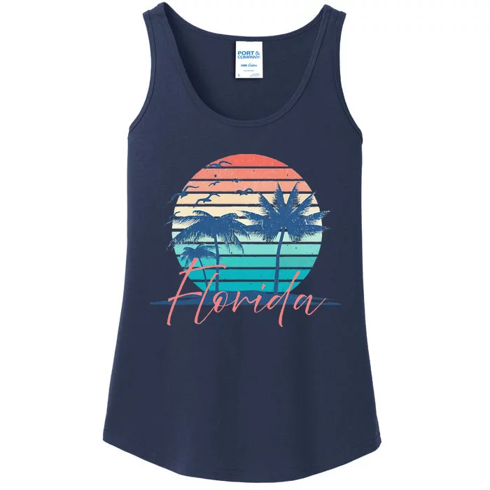 Florida Vintage Summer Vibes Beach Sunset Retro Palm Tree Ladies Essential Tank